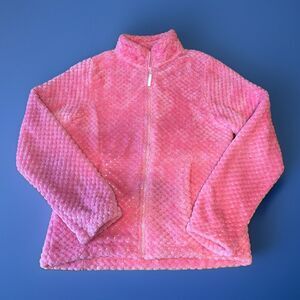 Girls Swiss Alps Pink Fuzzy Plush Full Zip Fleece Jacket Size L 14/16 Soft Cozy